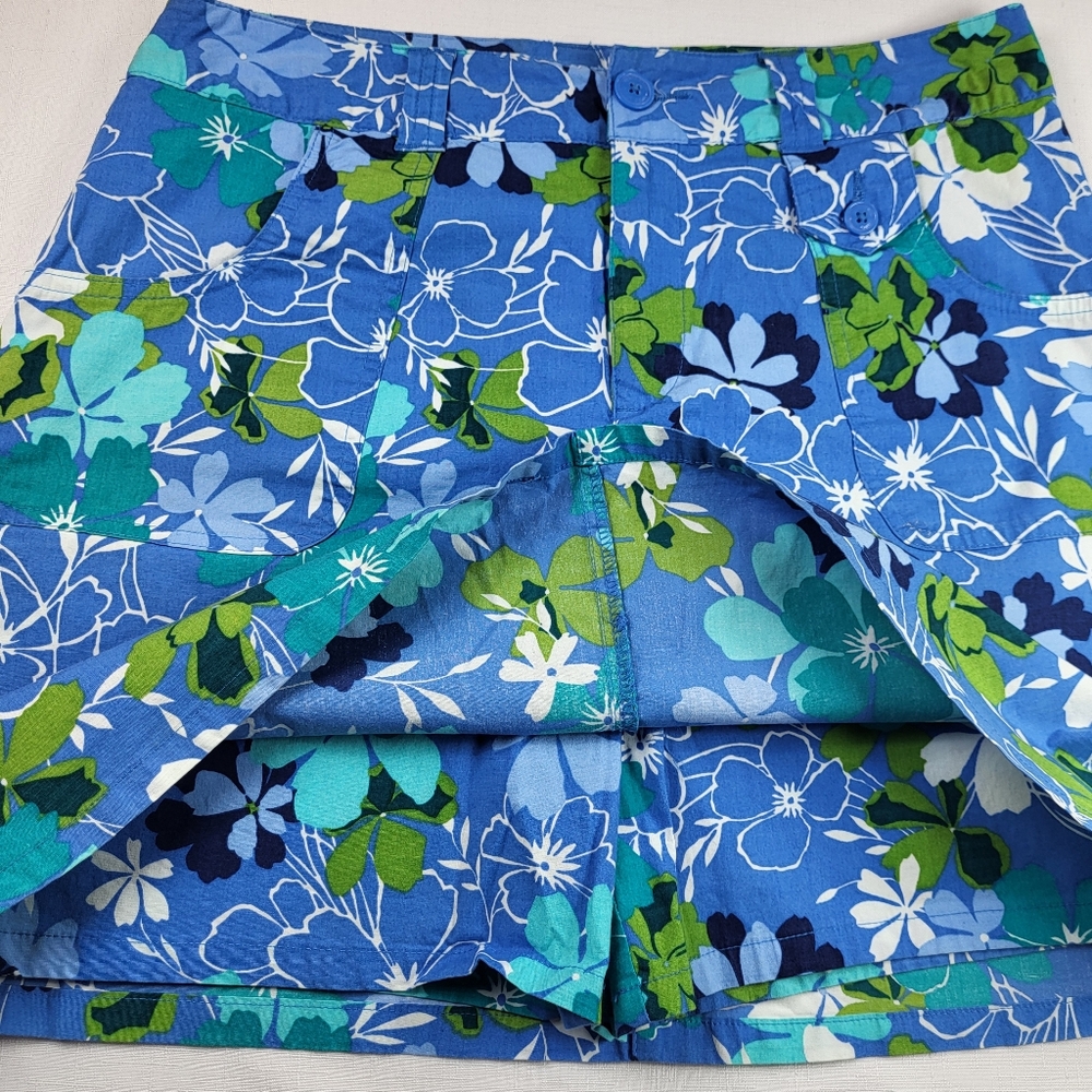 White Stag SKORT Womens Size 8 Blue Green Floral Stretch Pockets Skirt w Shorts - Picture 5 of 13